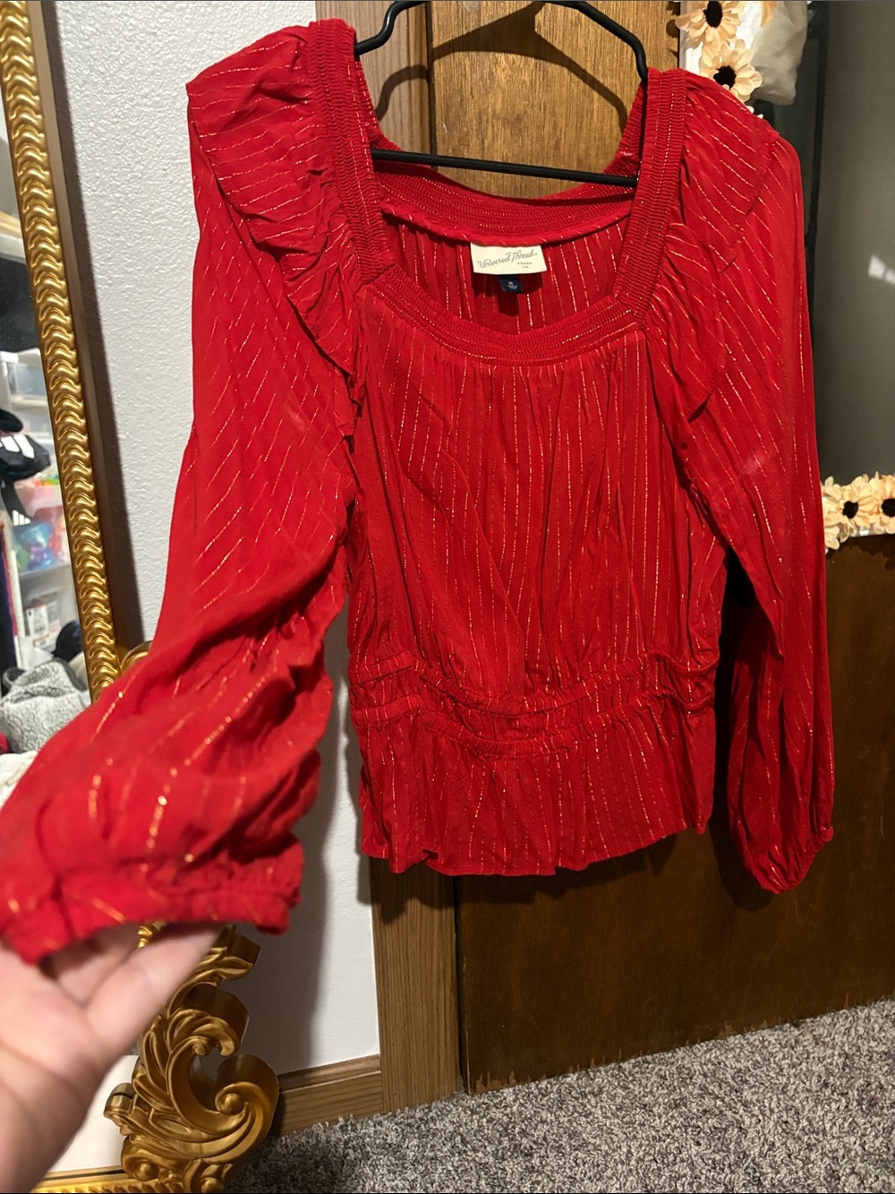 Universal Threads Red Ruffle Square Neck Blouse - Picture 3 of 4